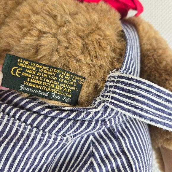 Vermont Teddy Bear Plush Overalls Red Bandana 15" Stuffed Toy Conductor - Picture 7 of 7